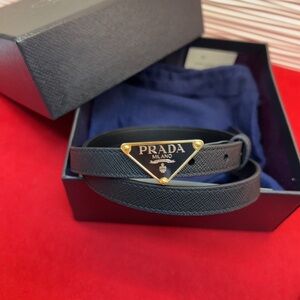 Prada Black Belt with Gold Logo